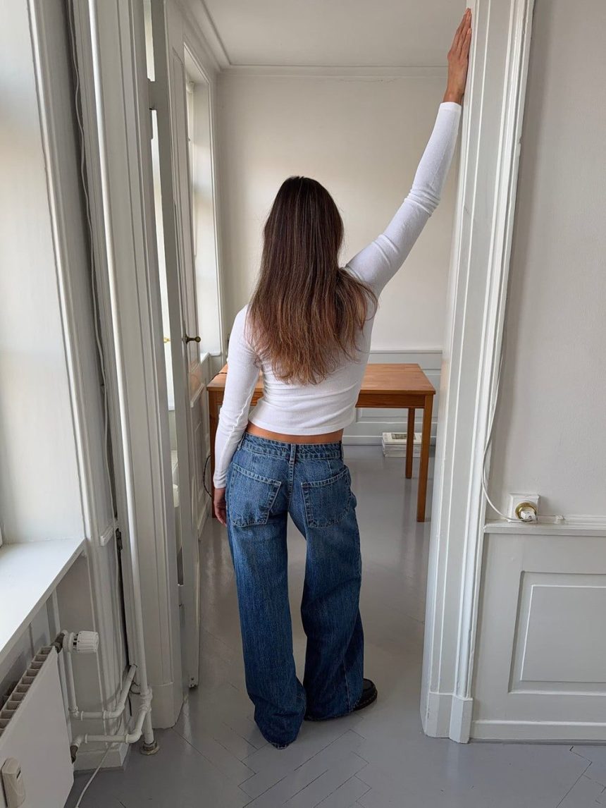 Floraline low waisted jeans - Blue denim