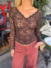 Bodil long-sleeve lace blouse - Brown