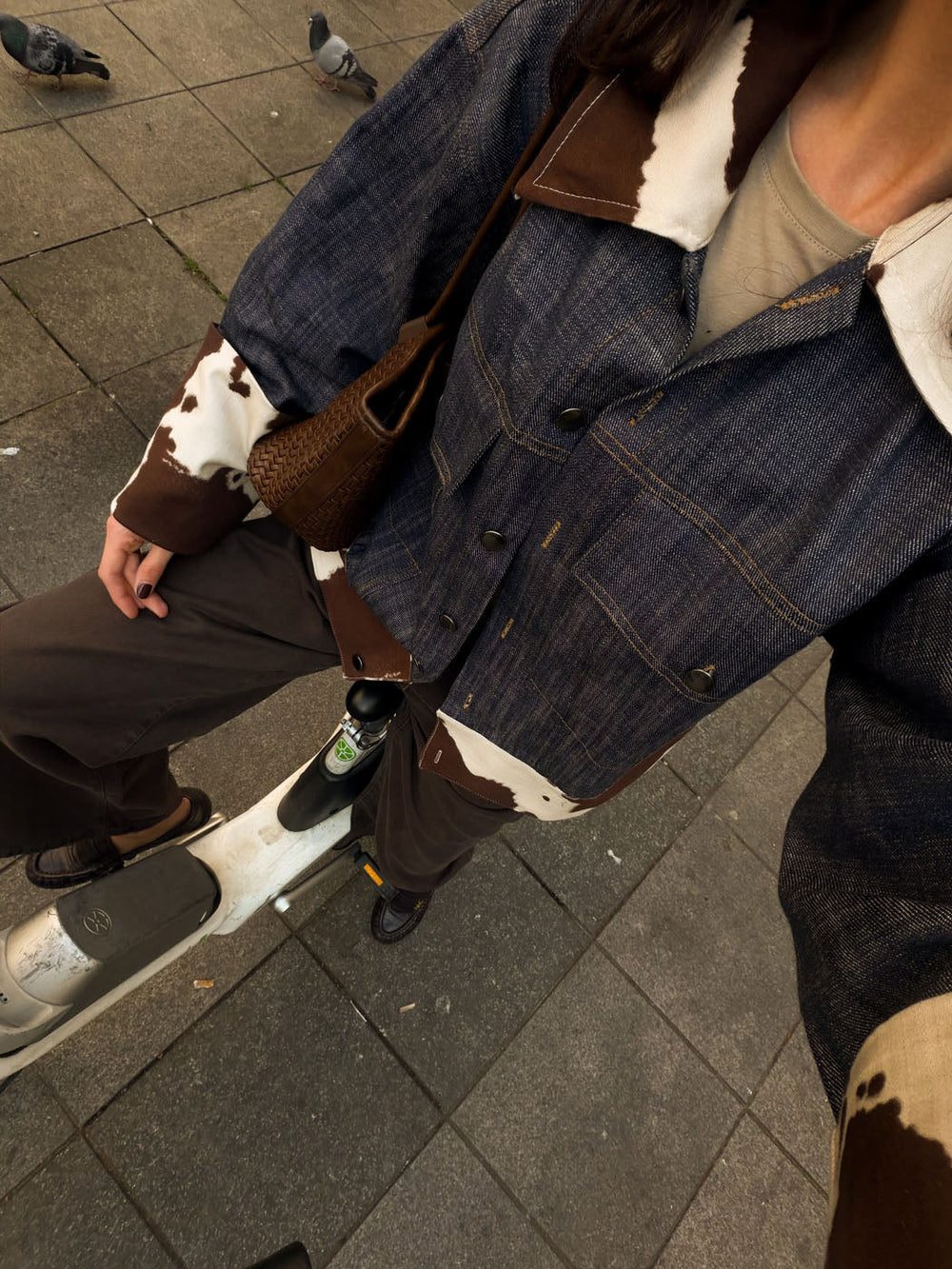 Suiva denim jacket with cow print – Blue/brown/white