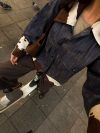 Suiva denim jacket with cow print – Blue/brown/white
