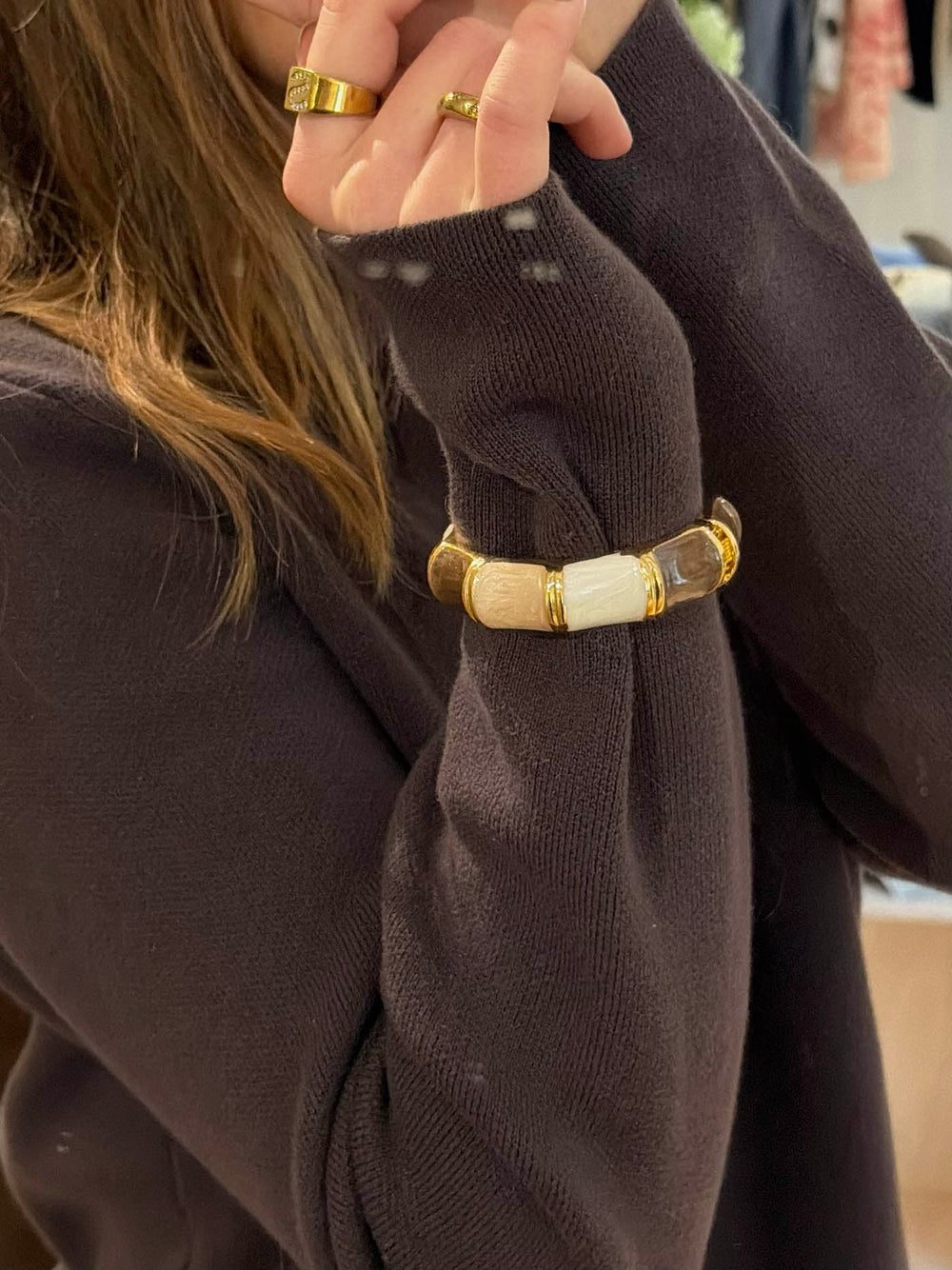 Ebony bracelet with stripes - Nude/brown/white