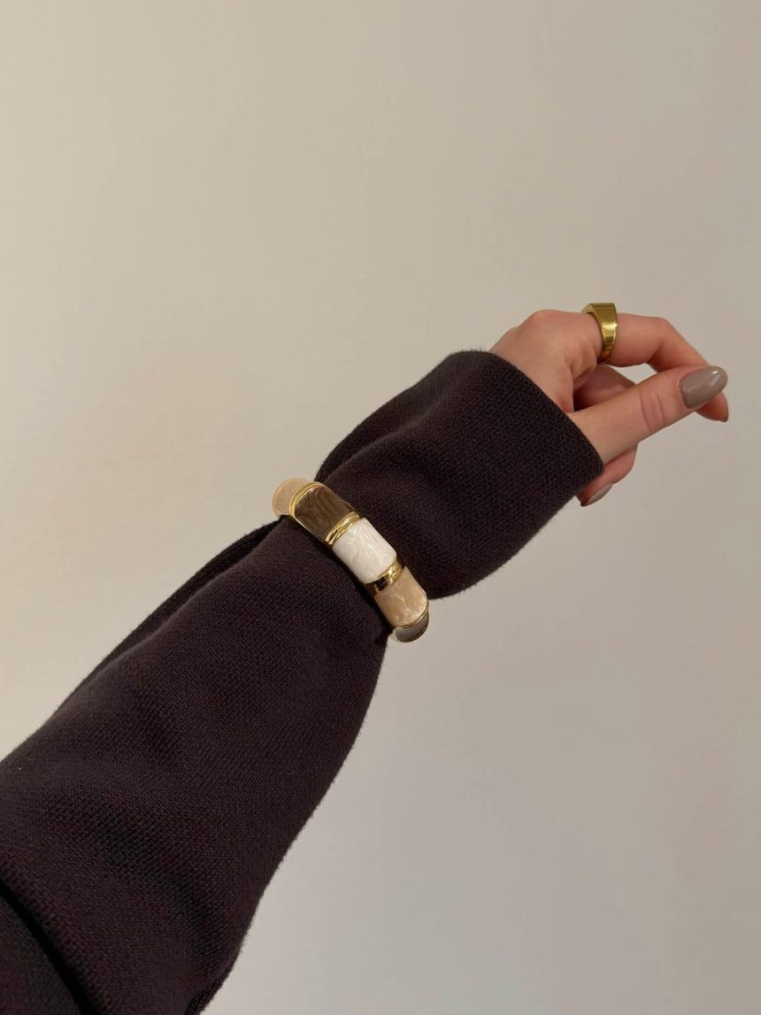 Ebony bracelet with stripes - Nude/brown/white
