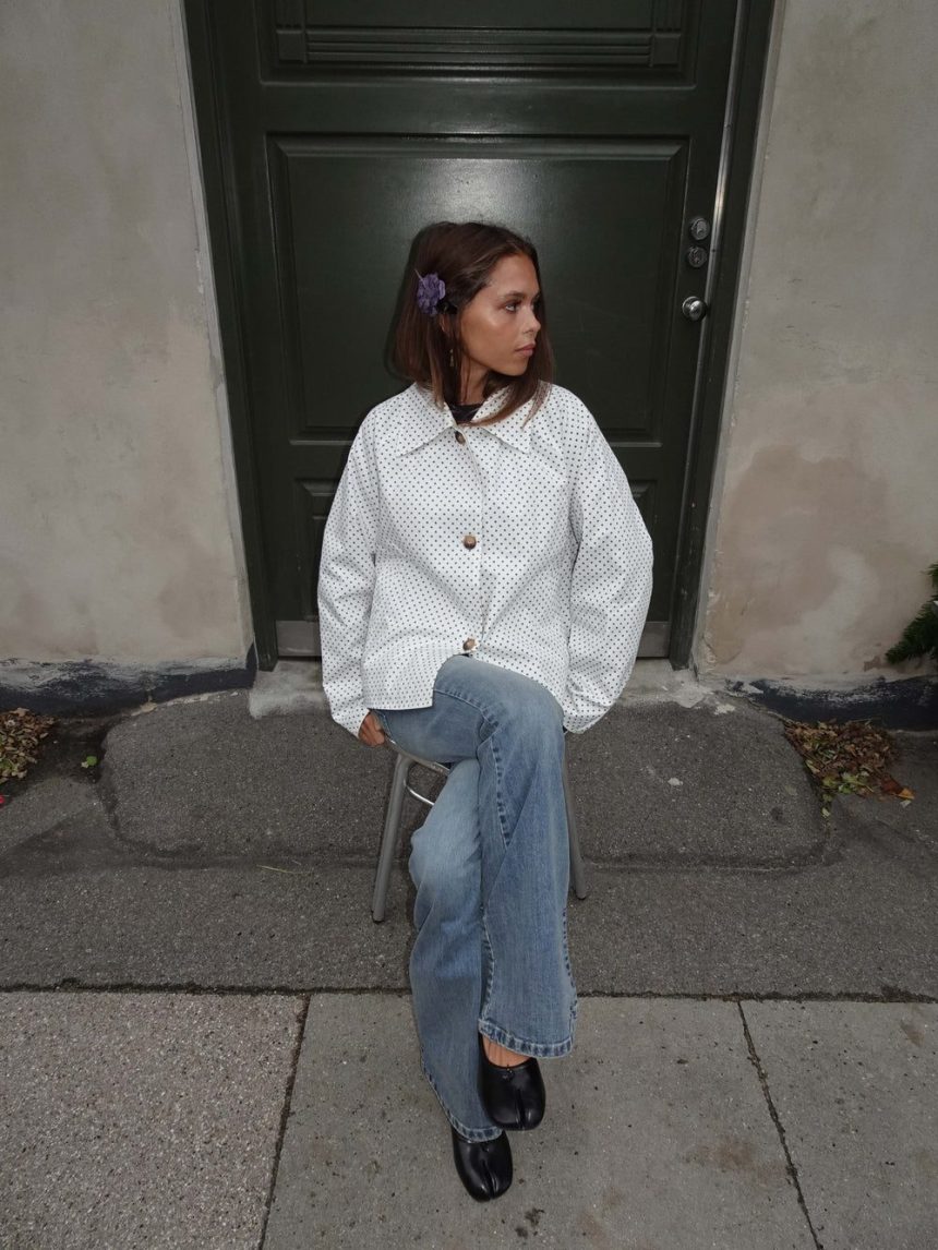 Dolly jacket with polka dots - White