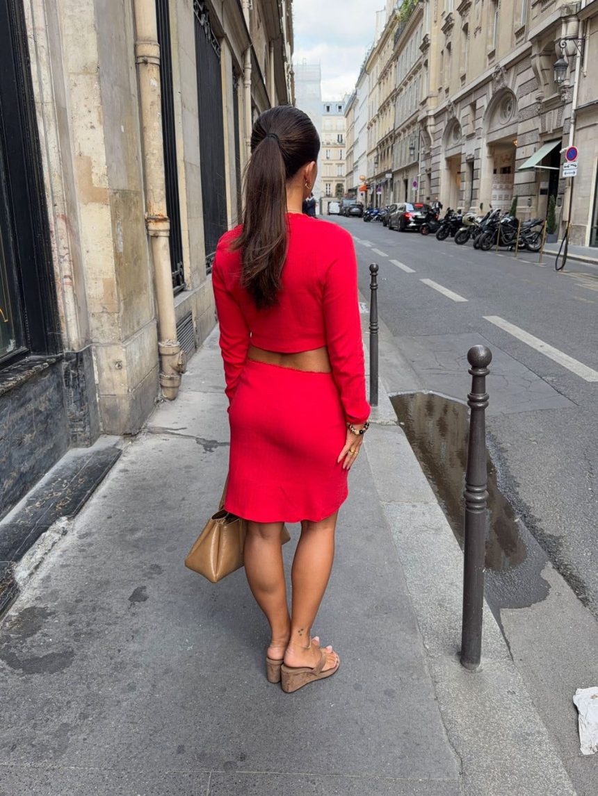 Shay midi skirt in pointelle - Red