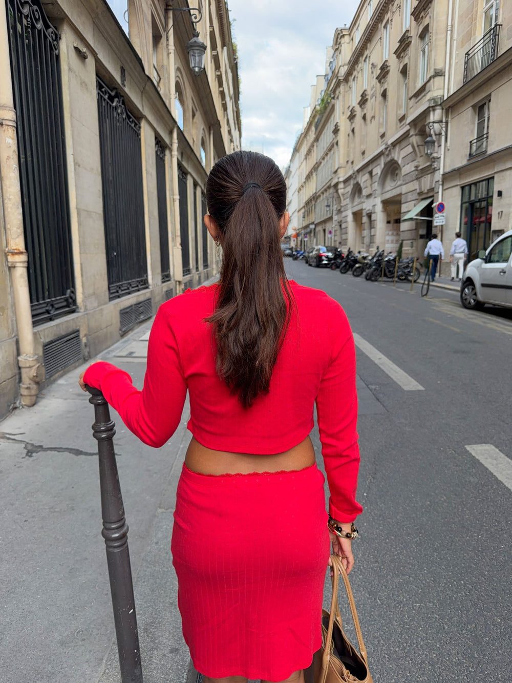 Tina cropped cardigan in pointelle - Red