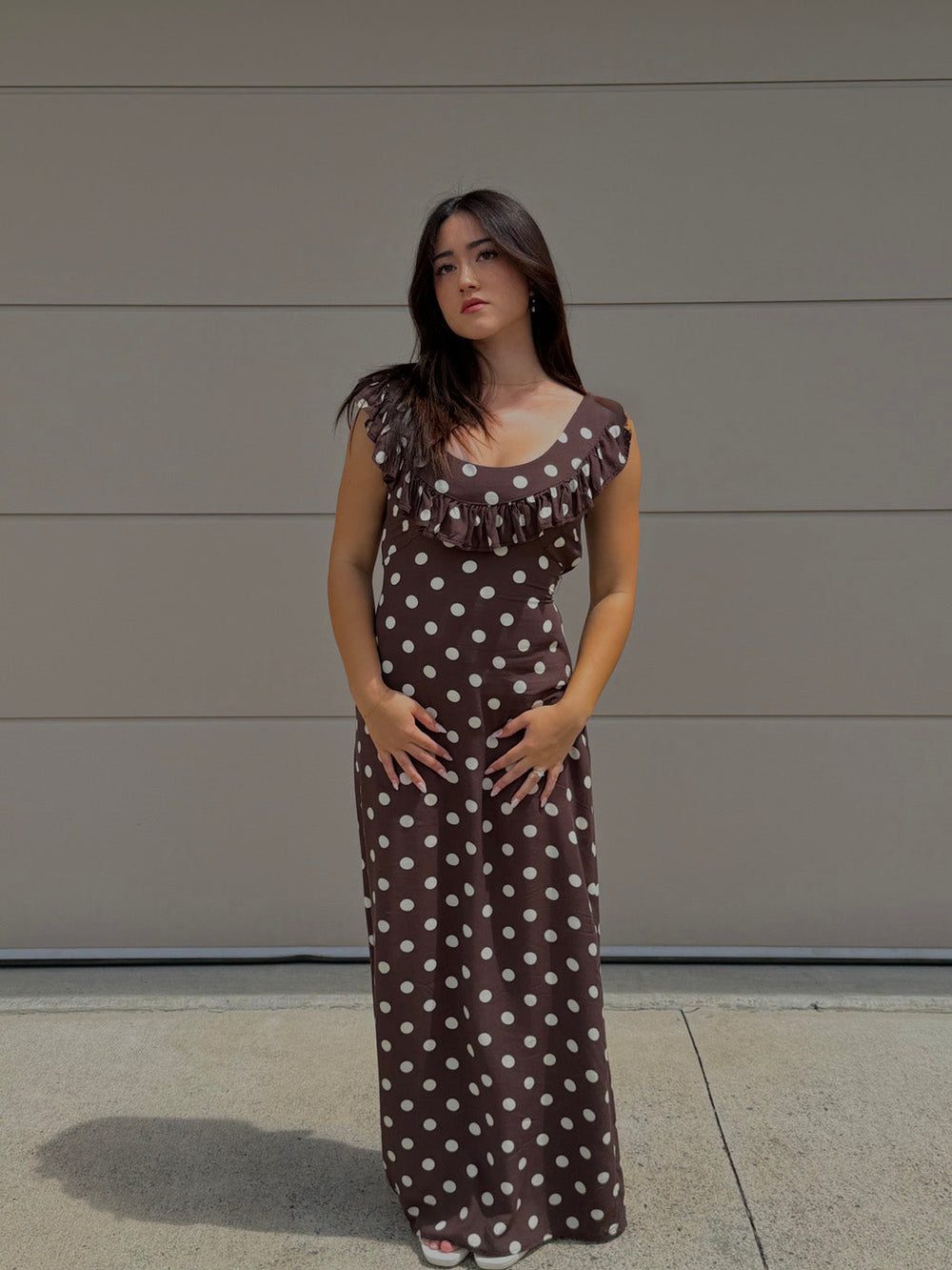 Luna dress with polka dots - Brown/yellow