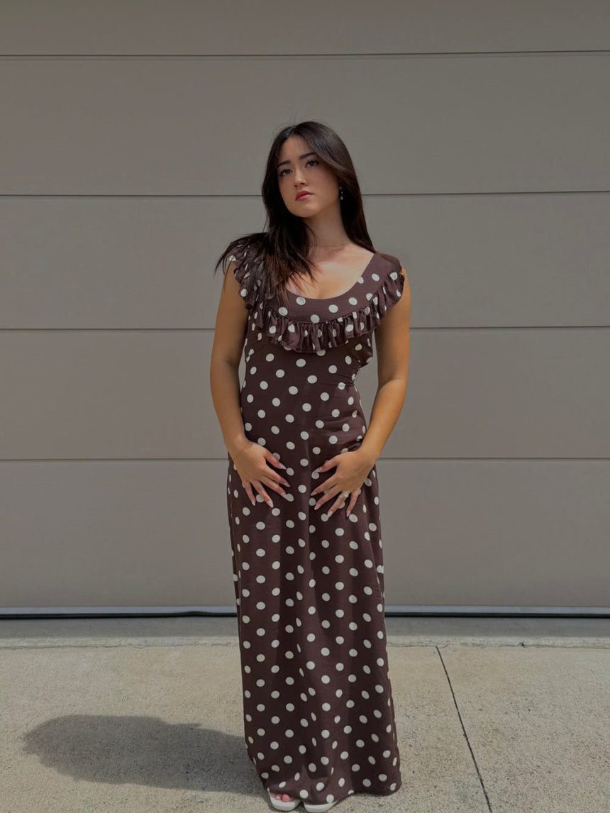 Luna dress with polka dots - Brown/yellow