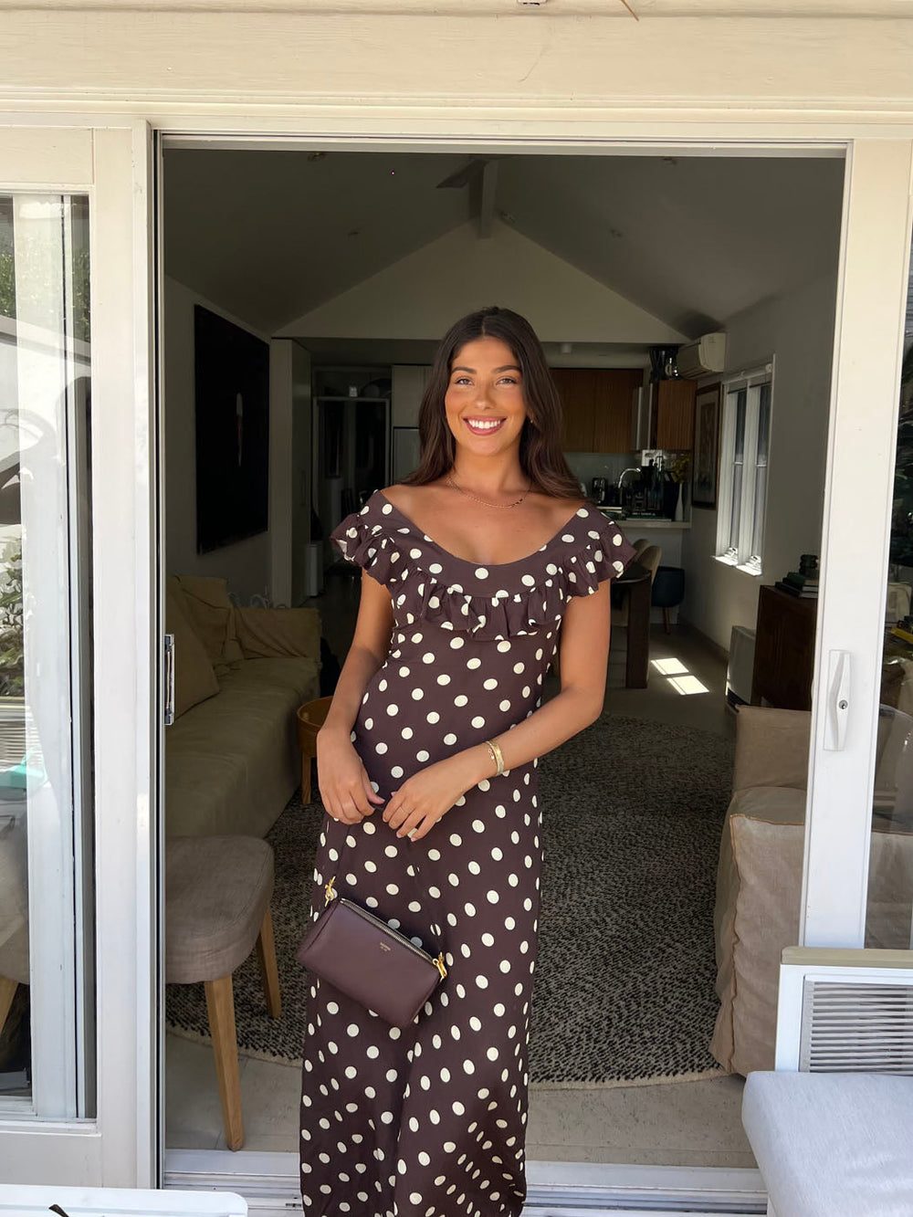 Luna dress with polka dots - Brown/yellow