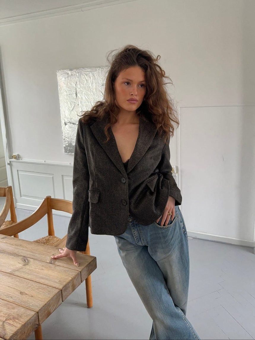 Anahita cropped blazer - Dark brown/black