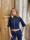 Mya denim jacket with 3/4 sleeves and zip – Dark blue
