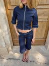 Mya denim jacket with 3/4 sleeves and zip – Dark blue