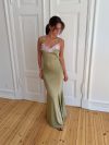 Vera satin dress - Olive green/light pink