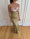 Vera satin dress - Olive green/light pink