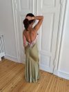 Vera satin dress - Olive green/light pink
