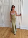 Vera satin dress - Olive green/light pink